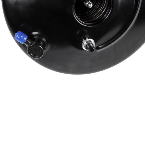 Top Shelf Power Brake Booster Bolt-On Replaces 5474431 For Chevy Silverado Sierra GMC Cheyenne showing black cast aluminum design and connection points.