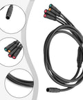Kick Up Your E-Bike Game With This Super Long 1500mm Bolt On Extension Cable For KT Controllers. Seamless Hookup For Display Throttle And Brake Levers. black KT controller 1500mm 1T4 extension cable with metal and plastic connectors