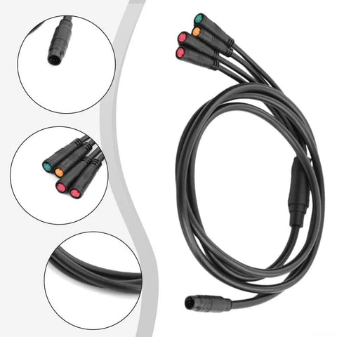Kick Up Your E-Bike Game With This Super Long 1500mm Bolt On Extension Cable For KT Controllers. Seamless Hookup For Display Throttle And Brake Levers. black KT controller 1500mm 1T4 extension cable with metal and plastic connectors