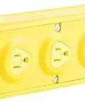 Super-Safeway Multi-Tap Strip Outlet Box With Buss Bars, yellow portable power strip, three NEMA 5-15 outlets, industrial duty