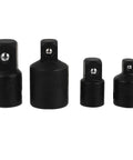 Rock Solid 4-Piece Black Tool Steel Socket Adapter Converter Kit For High Torque Mechanics And Home Pros To Fit Various Wrench Sizes, 4 sizes