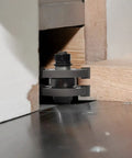 Close view of Adjustable Tongue And Groove Router Bit Set With One Half Inch Shank for wood milling on oak.