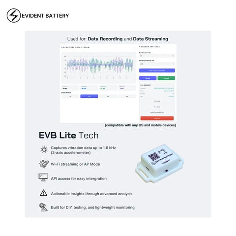 WiFi Vibration Sensor With Three Axis Accelerometer Up To 1.6 KHz For Makers And Hobbyists Online Streaming Or AP Mode Local Access Includes Free Device Hub Software Ideal For DIY Motion Monitoring, white compact module
