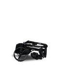 Zip Navigator All Terrain Electric Golf Cart With No Sweat Zip Fold Frame Remote Throttle Drive And Sweet Stash Compartments For Drinks Umbrellas And Devices In Gloss Black folded for easy transport.