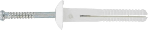 Truss Head Nylon Anchors 1/4 Inch By 1-1/2 Inch 100 Pack Tough As Nails Expansion Plugs showing the nylon body and metal screw.