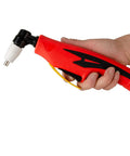 Hand holding red Air Plasma Cutting Hand Torch Gun For PT31 Systems Pro Grade With Wide Compatibility To Cut 40 40D LGK presented in side view.