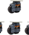 Rock Solid Heavy Duty Adjustable Industrial Casters With Grip Tight Rubber Wheels And Sturdy Steel Brackets For Butter Smooth Equipment Rolling And Quick Leveling 4 Pack Navy, featuring four caster wheels with dark blue brackets.