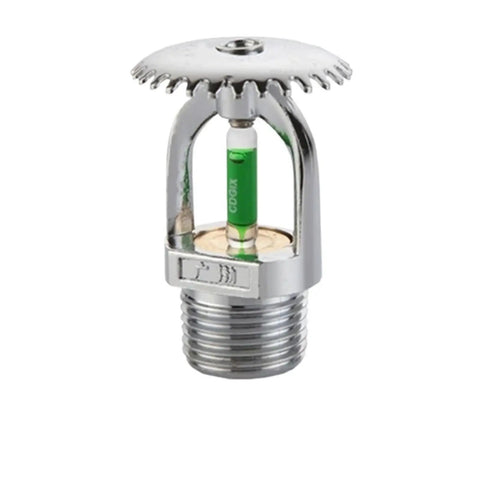 Six Pack Tough As Nails Upright Fire Sprinkler Heads Quick Trigger Response half inch solid nickel plated copper with green indicator.