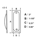 Technical diagram of Solid Brass Rectangular Flush Pull Handle For Cabinets And Doors 3 X 1-1/8 X 3/8 Inches Matte Black Finish with dimensions.