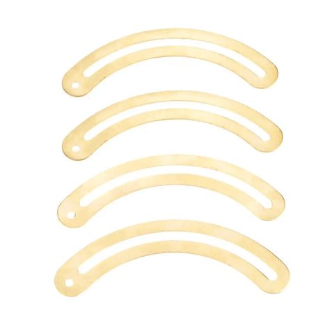 8Pcs Gold Curved Antique Lid Support Hinges for Cabinets, Boxes, Wardrobes, Doors, and Kitchen Cupboards laid out in a row