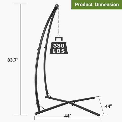 Heavy Duty Hammock Swing Stand With Solid Steel Construction, Easy Ten Minute Assembly, Includes Buckle And Spring Hook, Outdoor Or Indoor Use, 330 Lb Capacity, Sturdy C Frame Stand For Patio Deck Yard Or Porch.