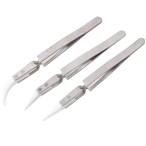 Precision Ceramic Tweezers Set With Pointed And Curved Tips Non Conductive And Heat Resistant Anti Magnetic Reverse Self Closing Design