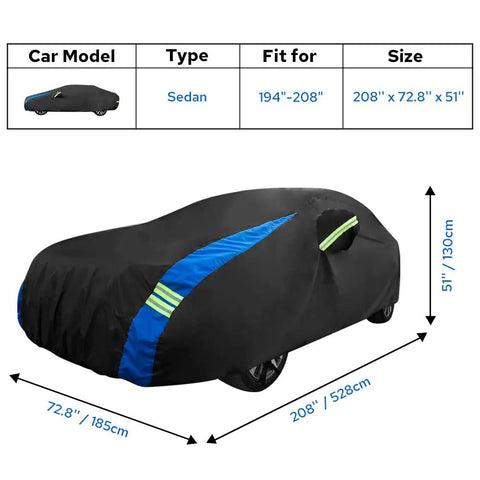 Waterproof All Weather Car Cover For Sedans And Outdoor Use Heavy Duty Full Exterior Shield for 194-208 inch cars