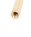 Close-up view of a Badass Brass Hex Standoff Spacer for PCBs M4 X 25mm threads, showcasing internal threading.