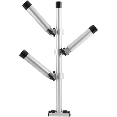 Three Rod Adjustable Trolling Rod Holder Tree For Boats With 360 Degree Rotation And 180 Degree Tilt, Marine Grade Aluminum, Height Adjustable Gunnel Track Mount Fishing Rod Holder System, silver three-rod rack