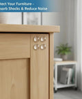 164 Pc Clear Silicone Cabinet Bumper Pads Self Adhesive Drawer Protectors applied on wooden furniture corner for noise reduction.