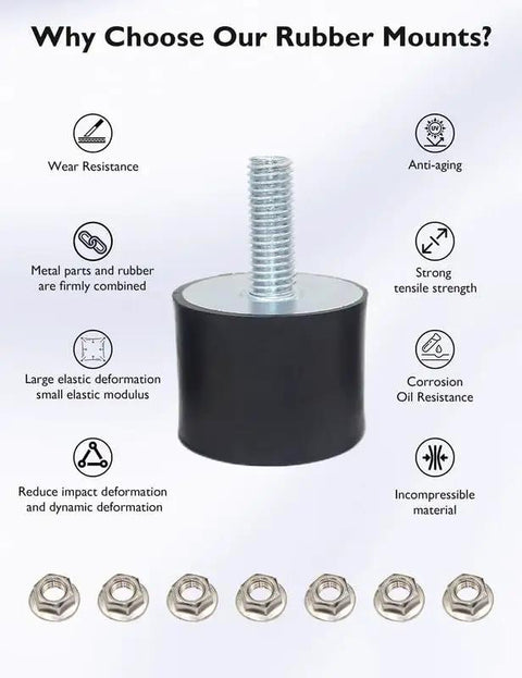 Professional M4 Rubber Vibration Isolator Mounts With Hex Lock Nuts showing durability, wear resistance, and installation for shock absorption.