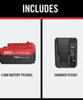 Real Deal 20V Max 4 Ah Lithium Ion Battery Plus Rapid Charger Starter Kit, 4.0Ah battery and charger displayed side by side.