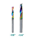 One Quarter Inch Single Flute End Mill With TAC Coating Anti Adhesion For Aluminum Alloys Copper Alloys Titanium Alloys Milling Cutter HRC45 Three Quarters Inch Cutting Edge Length Two And A Half Inch Overall Length Five Pack, shown in front view with focus on TAC coating