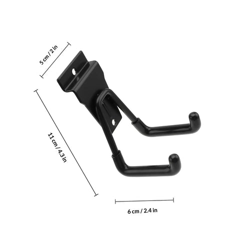 Rock Solid Black Metal Wall Hooks For Bags And Hats With Heavy Duty Mount, 6cm x 11cm, ideal for garage or bathroom use.