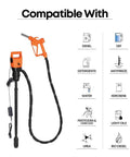 Heavy Duty Electric Drum And Ibc Tote Pump Pushes 5 Gpm Effortless, features compatibility icons for various fluids and uses.