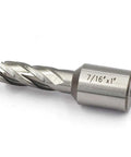 Heavy Duty High Speed Steel Annular Cutter With Rock Solid Weldon Shank And One Inch Cut Depth Slices Through Steel Like Butter On Magnetic Drills Milling Machines 7 16 Inch, showing a close-up view of the cutter.