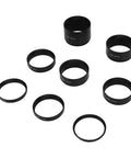 Extension Tube Kit With M48 Threads On Both Sides For Cameras And Eyepieces Offering 3 5 7 10 12 15 20 30mm Focal Lengths To Eliminate Focus Problems And Stray Light For Astro Telescope Photography showing 8 aluminum tubes on white background.