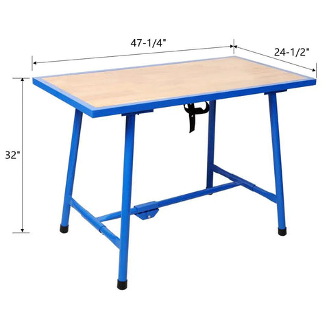 Heavy Duty Foldable Workbench Featuring Tough As Nails Steel Frame And Premium Wood Top, No Sweat Assembly For Garage Or Home Shop, 660 Lb Load Capacity, Blue, 47-1/4" x 24-1/2".