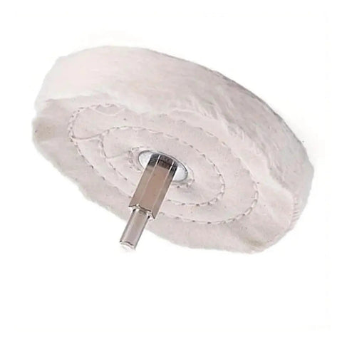 Awesome 4 Inch Cotton Cloth Polishing Wheel For Grinding Buffing And Polishing Smooth Metal Jewelry Wood Projects Ultimate Surface Finish Tool, close-up angle.