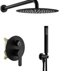 Matte Black Shower System With 8 Inch Round Rainfall Head And Handheld Wall Mounted All Metal Shower Kit For Bathroom
