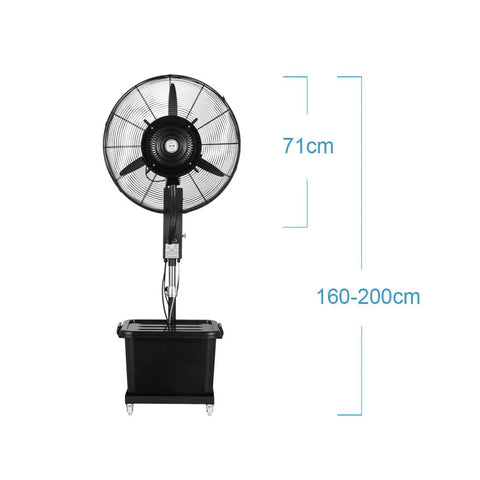 Premium Industrial Misting Floor Fan For Home And Patio Wide Angle Auto Oscillation Three Speed Height Adjustable Air Circulator, 71cm tall