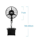 Industrial Atomizing Misting Floor Fan For Killer Cooling And Sweet Summer Relief Zero Sweat Setup with height adjustment and side view.