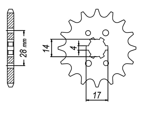 Diagram of Honda CRF125F Beefed Up Front And Rear Sprocket And Chain Kit 428 Pitch With 112 Link Chain gear measurements