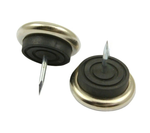 Heavy Duty Metal Chair Feet Glides 16 Pack 32mm Nail On Floor Savers For Carpet And Tile with rubber base and steel nail design.