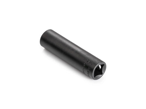 Deep 12 Point Impact Socket, 3/8 Inch Drive, 7/16 Inch, visible with laser markings and engraved sizing on black metal surface