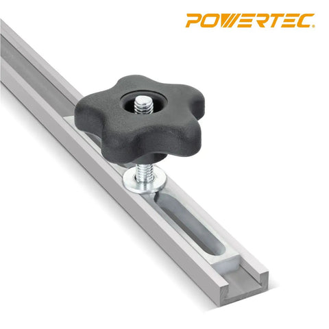 Miter Slot Hardware Kit With Aluminum Slot Bars Two Brass Black Star Knobs And Five Sixteenth Inch Screws And Washers