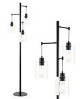 Black Floor Lamp With Three Glass Shade Branches Dope Industrial Tree Lamp For Living Room Or Office 64 Inch Tall Modern Farmhouse Style Includes Three 8W LED Edison Bulbs