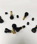 Heavy Duty High Pressure Tire Valve Stems 10 Pack Snap In Rubber Valves for 0.453 Inch Rim Holes shown on white background