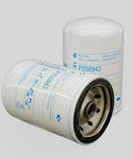 P550943 Spin-On Secondary Fuel Filter For Diesel Engines, heavy-duty replacement filters showing top and side views