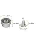 Premium Silver Tone Flat Head Rivet Studs Screw Back Setting Solid Alloy Hardware For Leather Crafting Projects showing 12mm base and 7mm height.