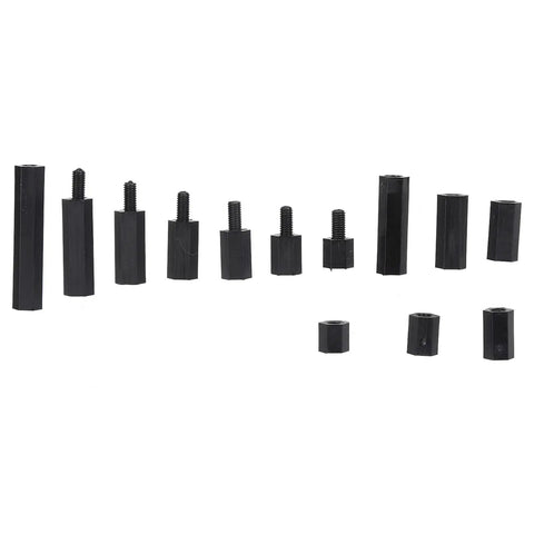 Non Conductive Nylon Hex Spacer Standoff Kit 250 Piece Fastener Set With M3 Screws Nuts And Threaded Pillars For Electronics UAV Drones Planes And Industrial Projects Built To Last No Sweat Easy Install assorted black nylon hex standoffs