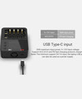 Six Slot Smart Battery Charger And Analyzer With LCD Display For AA AAA 18650 Rechargeables, USB-C fast charging input shown