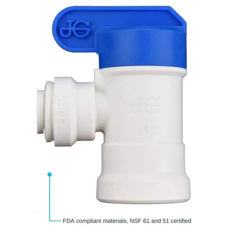 Quarter Inch Female Elbow Shut Off Valve With NPTF Thread Push To Connect Plastic Plumbing Fitting side view