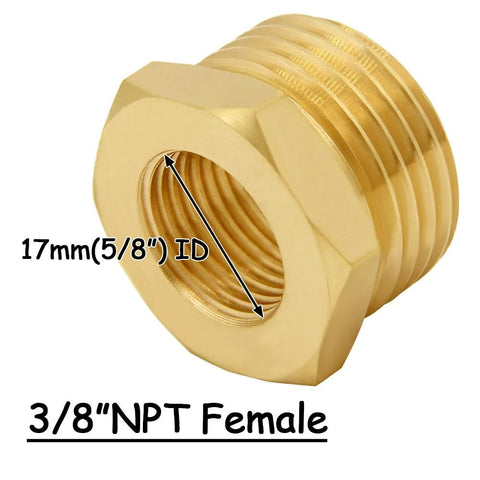 Brass garden hose reducer adapter, 3/4 GHT male to 3/8 NPT female, water hose fitting