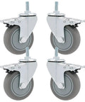 Beefy 75mm Heavy Duty Rubber Caster Wheels For Furniture And Carts, M12 Swivel Stem With Brake, Pack Of 4, front view