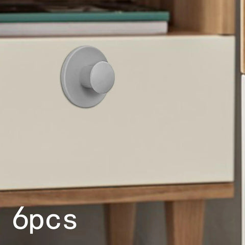 Stick-On Cabinet Pulls 6 Pack, Self-Adhesive Knob Handles on drawer, Modern Gray PP Material, Easy No-Drill Install