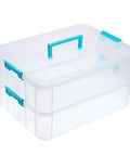 Two Tier Stack Carry Storage Box With Handle, Transparent Clear Bin With Latching Lid, Detachable Buckles, Lockable Organization Case