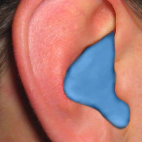 Custom Molded Ear Plugs For Noise Reduction Reusable Soft Polymer Washable One Size Fits Most With Bright Blue Cord in ear