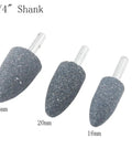 Three aluminum oxide grinding stones with 1/4 inch shank in sizes 25mm, 20mm, 16mm, part of 8 Pcs Assorted Drill Grinding Stones Set