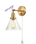 Industrial Brass Swing Arm Wall Sconces Two Pack For Headboard Bedroom And Bathroom Hardwired Or Plug In Glass Clear Lamps With On Off
